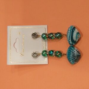 Chloe Accessory Blue and Green Linear Glass Shell Earrings